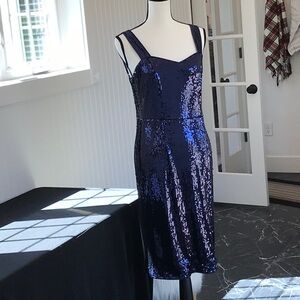 Allegra K Blue Sequin Sheath Midi Dress